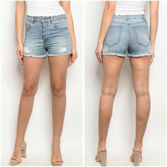 🆕 High waisted distressed jean shorts - Picture 3 of 5